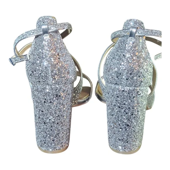 Jewel Badgley Mischka Heels Size 8 Silver Glitter - Picture 3 of 7